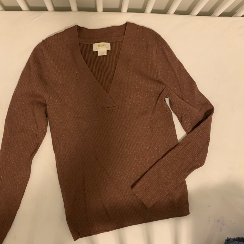NWOT Maeve Anthropologie V- neck metallic knit  long sleeve sweater